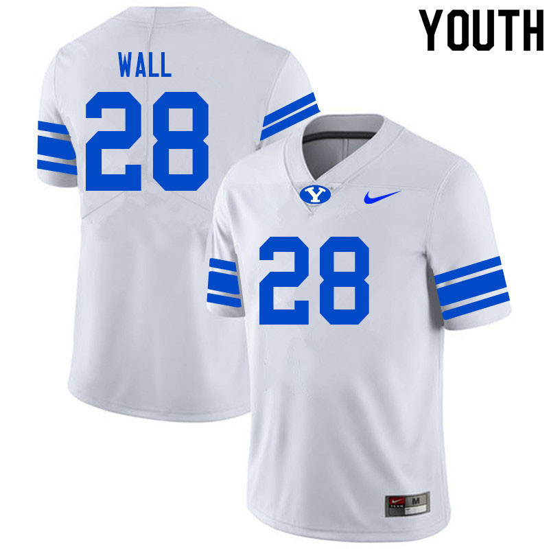 Youth #28 Tanner Wall BYU Cougars College Football Jerseys Sale-White